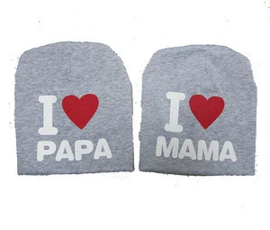 Amazon Hot Selling Love Papa And Mama Knitted Cotton Baby Hat And Cap GBFR-055