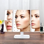 Amazon popular trifold tabletop vanity dressing table makeup led mirror with lights