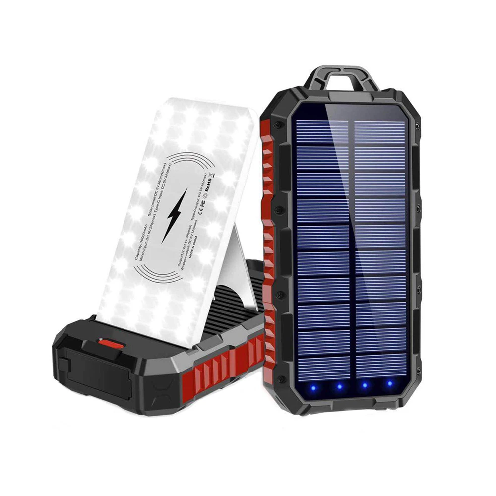 Amazon Top Seller power bank solar 20000 solar 110v portable wholesale solar power bank flashlight Wireless Charging Power