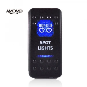 AMOMD IP66 Waterproof 5Pin 12V/24V Blue LED Spot Light Momentary Rocker Switch For Car Boat