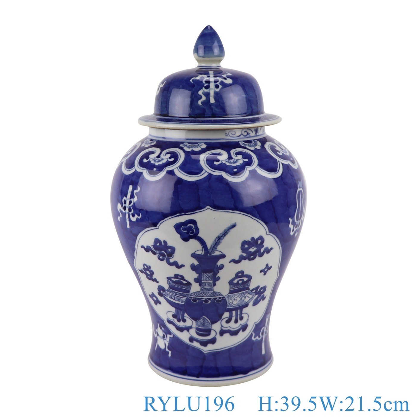 Antique Blue Open Window Twisted Floral Grain Porcelain Storage Ginger Jar