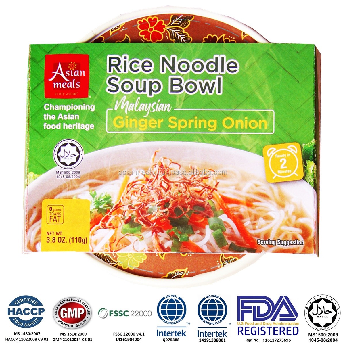 AsianMeals Rice Noodle Soup Bowl Halal Malaysian Ginger Spring Onion Scallions instant