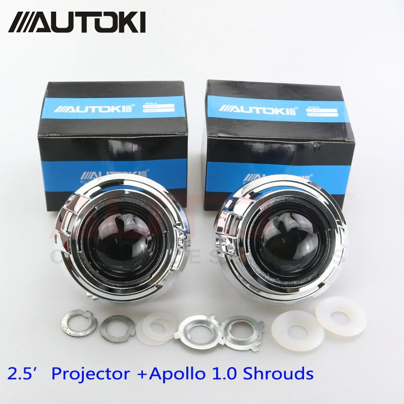 Autoki Mini 2.5inch HID Bi xenon Headlight Projector Lens+Apollo mask Retrofit H7 H4 Headlamp Lenses Use H1 Bulbs