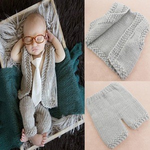 Baby Shower Gift Newborn Baby Crochet Knitted Photography Props Lovely Winter Cotton Baby Waistcoat And Pants Outfits Vest