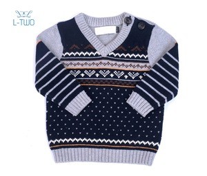 baby sweater kids boys V-neck jacquard knitted pullover sweater
