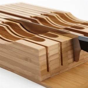 Bamboo knife block knife holder fit for 12 knives and one sharpener