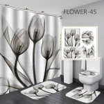 Bathroom Sets  With Shower Curtain And Rugs 4 Pieces Waterproof Toilet  Bath Mat Bath Carpets
