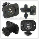 Best Dual USB Charger + Voltmeter + Volt Meter Panel Mount Marine 3.1 amp, 12 V Motorcycle Power Outlet for Car Boat Marine