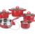 Import Best Sale 12 Piece Red Sausepan Casserole Stainless Steel Oil Free Cooking Pot Non Stick Cookware Sets from China