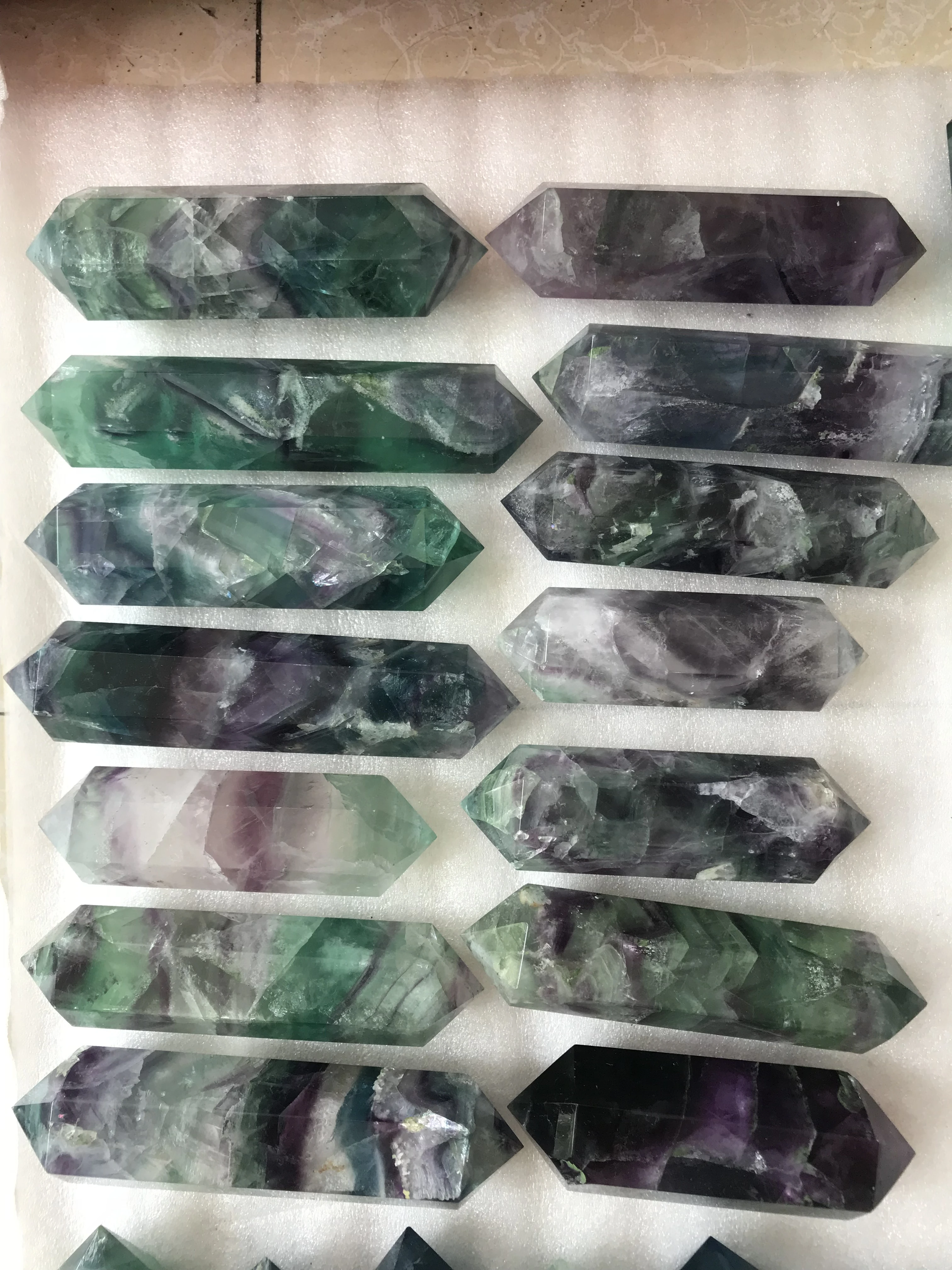 Big Size Natural Polished reiki healing Rainbow Fluorite Quartz Crystal Wands Fluorite Double Points