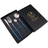 Black silver fork spoon knife titanium flatware set cutlery