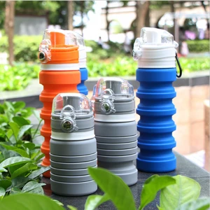 BPA Free Portable Leak proof 550ml food grade travel Collapsible Drinking sports bottle silicone foldable water bottle