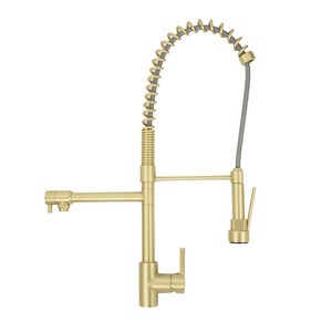 Brushed Gold Brass Taps Sink Pull Down Kitchen Faucet