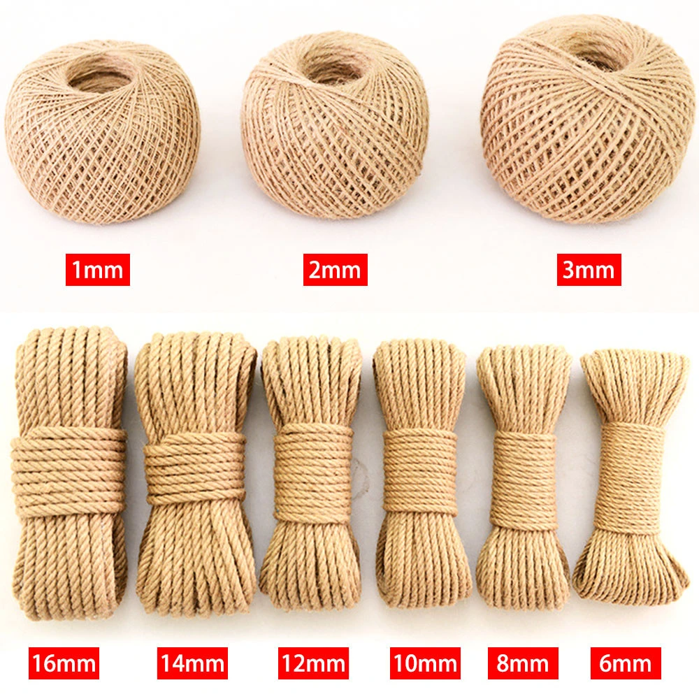 Bulk 100% Natural jute twine braided Twisted DIY decoration Cord 1mm~50mm BYH Sisal rope packaging rope