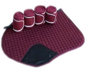 Burgundy Jumping Horse Saddle Pad with Matching Polo Wraps