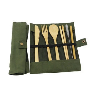 Canvas Cover Custom Logo Wooden Tableware Spoon Fork Sets