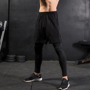 Casual Stretch Quick-dry Men&#39;s Leggings Two Pieces Fitness Exercise Running Shorts Tracksuits For Men