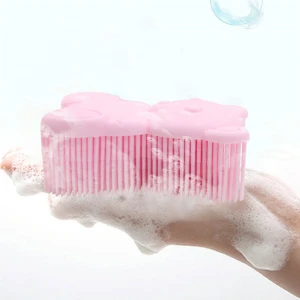 Cepillo de silicona Cute cartoon Non-slip reusable body scrub brush shampoo brush silicone massage baby bath brush