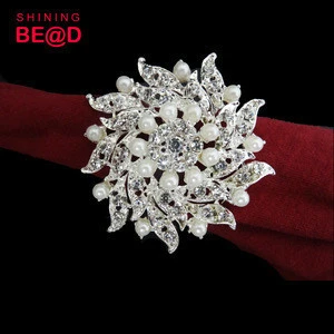 Cheap bulk wholesale napkin ring wedding rhinestone pearl napkin ring