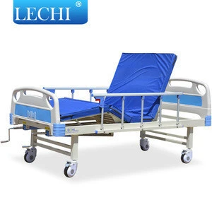 Cheap price modern elder care medical equipment portable 2 cranks manual lift hospital bed with sti wheels