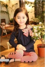 Children' Casual Patiala Suit Clothes With Striped Leggings For Girls