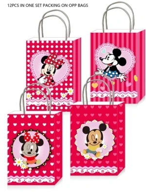 Childrens birthday party gift brown paper bag kraft paper bags Party Favor Mickey and Minnie Mouse Paper Bags For Sale