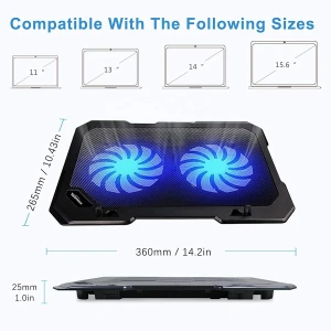 China Laptop Cooler Cooling Pad Ultra Slim Portable 2 Quiet Big Fans 1300RPM with USB Line Built in Simple and Easy Use Design