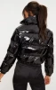 China supplier woman black cropped vinyl shiny puffer coat