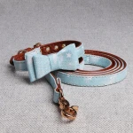 Chinber Heavy Duty Pink Jean Leather Dog Bowtie Collar With Leash Sets