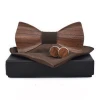 Classic 3d embossed wooden bow tie suit lattice square cufflinks casual solid wood environmental protection suit
