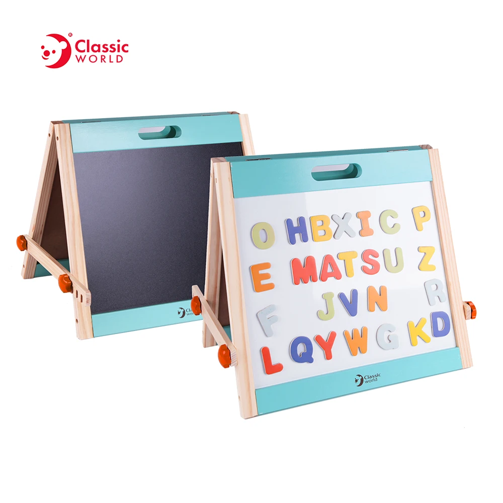 Classic World Wooden Toys Small Whiteboard Easel Double-sided Magnetic Chalkboard for Kids Children
