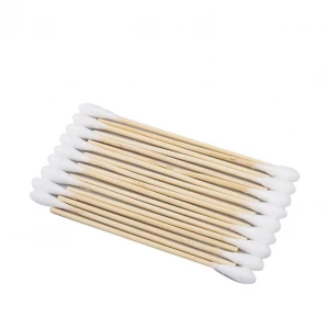 Colorful disposable double-end wooden bamboo stick cotton swab 100% natural cotton buds 100pcs 150pcs 200pcs
