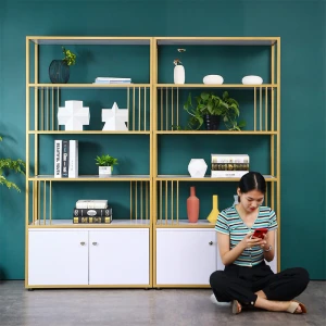 Commercial home furniture 80 cm width 200 cm height iron frame wooden cabinet library book shelves