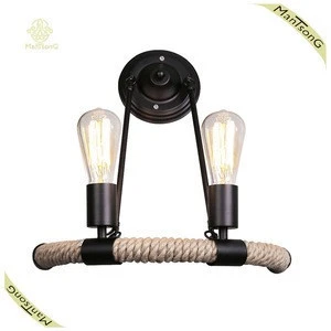 Country Style Antique Loft Hemp Rope Lamp E14 with 2 Lights 40W Metal Wall Light Wholesale and Retail Wall Lamp
