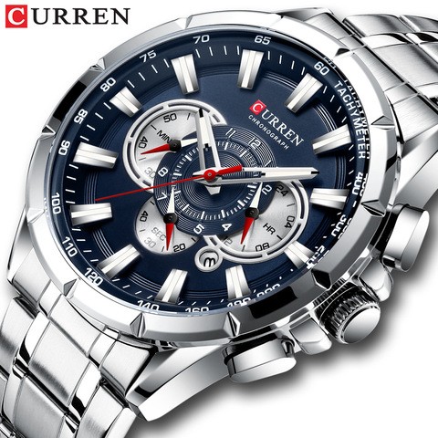 CURREN 8363 Mens Watches Big Dial Quartz Clock With Luminous Pointers Causal Chronograph Military Army Stainless Steel Watch