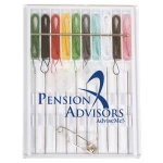 Custom Logo Plastic Mini Travel Sewing Kit with 10 Pre-threaded needles, 2 buttons and 1 Safety Pin for Resorts and Travel Agent