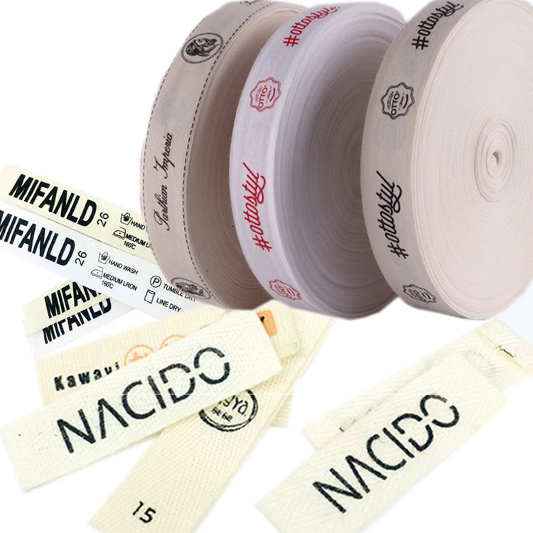 Custom Printed Brand Name Logo Labels Tape Organic Cotton Ribbon