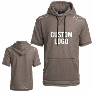 Custom Printed Short Sleeve Distressed hoodie