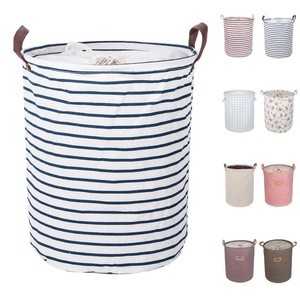 customize Laundry Basket Drawstring Waterproof Cotton Linen Collapsible Storage Basket