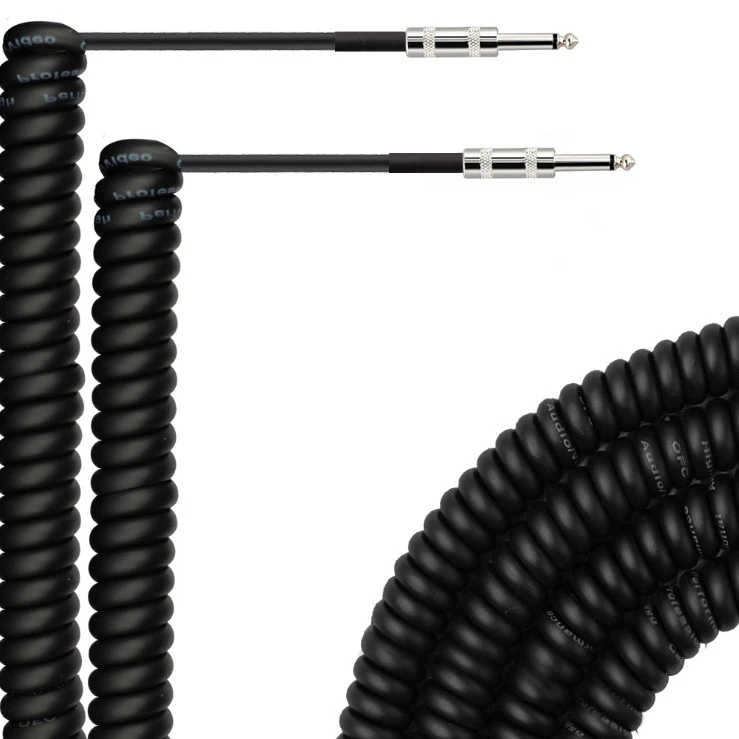 Customized Color Length Connector Musical Instrument Use 6.35MM Male to Male Spring Cable Microphone COAXIAL POLYBAG