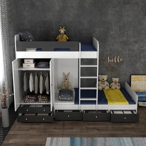 Customized Modern Design School Dormitory Home Children Beds Bunk Bed Loft Bed With Wardrobe