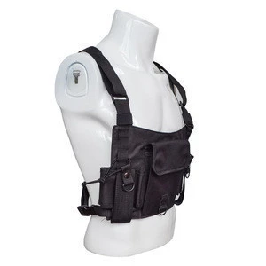 Customized Universal Black Radio Chest Harness  Front Pack Pouch Holster Vest Rig for Two Way Radio Walkie Talkie