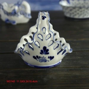 Delft ceramic blue and white toothpick holder mini basket
