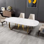 Dining room furniture dining table set modern with stone marble top and stainless steel legs 6  restaurant dining chairs