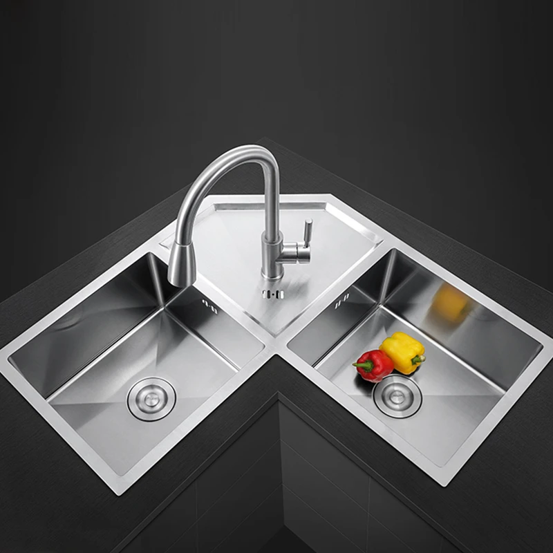 Drop-in cUPC Stainless Steel Topmount Corner Kitchen sink with Double Bowl