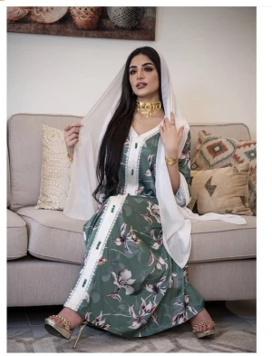 Dubai Dresses Floral Saree Islamic Clothing Embroidered Jalabiya Muslim Abaya Women dress