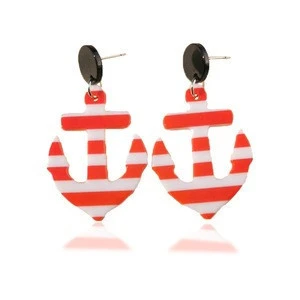 Earrings for women Fashion acrylic Boat Anchor drop Earrings red and white striped Fresh Personality Jewelry