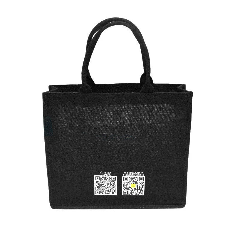 ECO GREEN Gold print Black jute Customized LOGO tote shopping bag