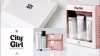 Elegant pink toiletry bath gift set for women in cosmetic bag