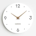 EMITDOOG Modern Design White Wall Clock Round Quartz Wooden Walnut Hands Clock for Home Decor